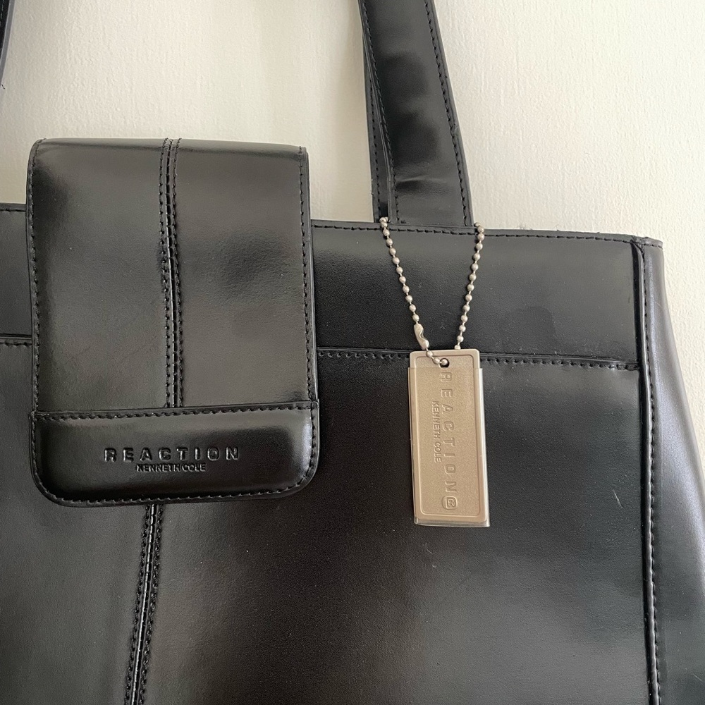 Kenneth Cole black leather purse tote bag - Picture 2 of 7